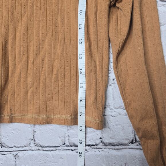 American Eagle Pointelle Mocha Brown Long Sleeve Mock Neck Crop Top Size Large - Picture 9 of 10